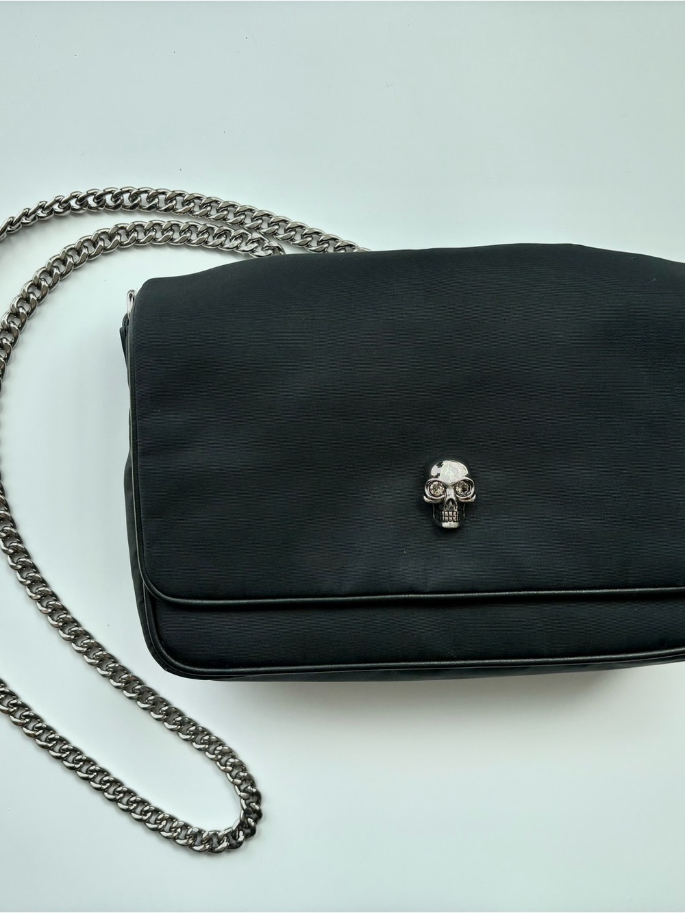 Alexander McQueen Black Crossbody Bag with Silver Skull Detail